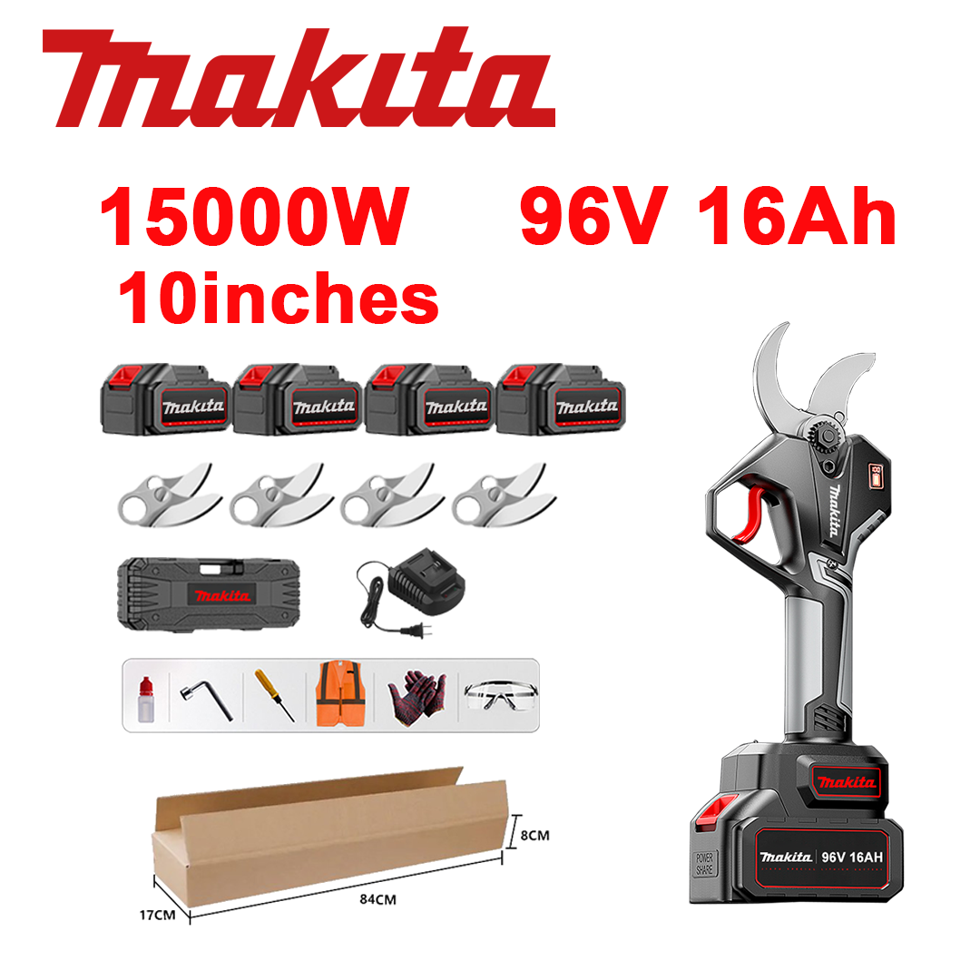 10-tollised harjadeta liitiumaku oksakäärid, võimsus 15 000 W, 96 V 16,0 Ah aku*4, laadija, SK9 tera*4, tööriistakast, määrdeõli ja kaitseprillid, viieaastane garantii