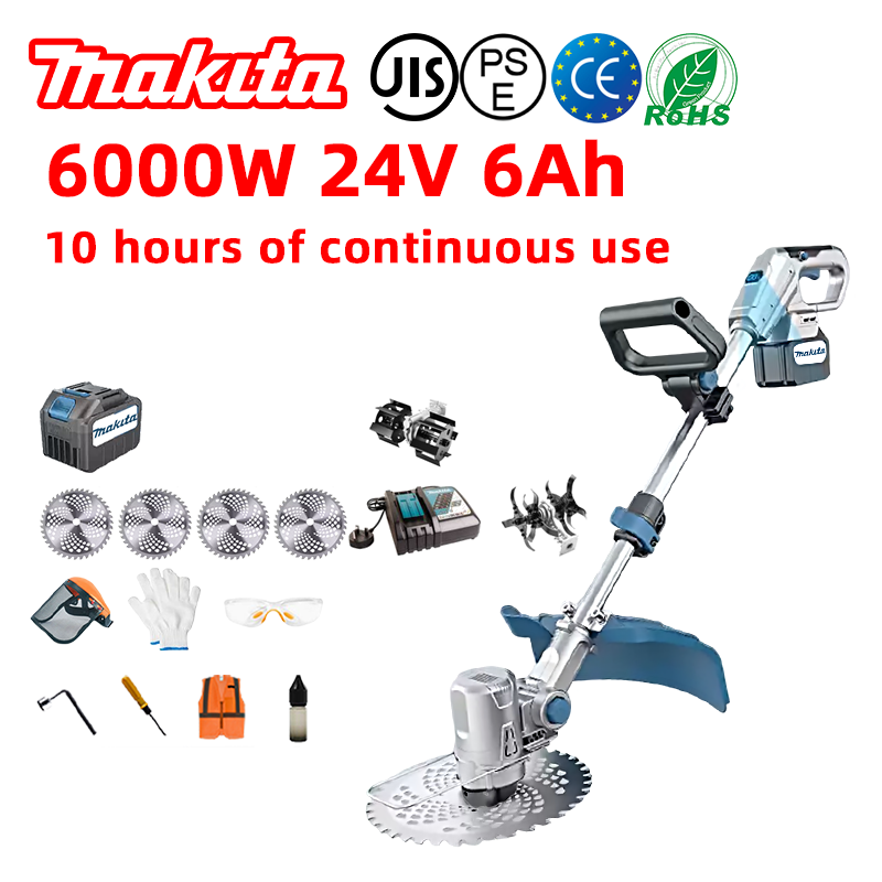 (Aku tööiga 10 tundi) 6000W harjadeta muruniiduk * 1 + 24V 6.0Ah aku * 1 + laadija * 1 + ringsaelehed * 4 + ader * 1 + kindad * 1 + kaitseprillid * 1 + kiiver * 1 + kruvikeeraja * 1 + täisnurga määrdekarp * 1 + määrdekarp * 1 + täisnurga määrdeaine * 1