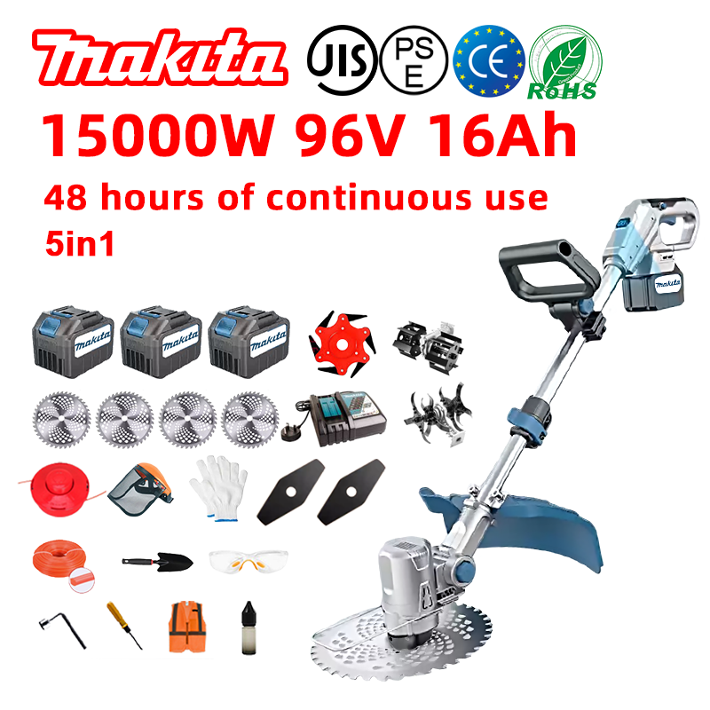 [36 tundi aku tööiga] 15000W harjadeta muruniiduk * 1 + 96V 16.0Ah aku * 3 + laadija * 1 + külgratas * 1 + abiratas * 1 + ader * 1 + ringsaelehed * 4 + sirged saelehed * 2 + sulamist saeleht * 1 + lõikeketas * 1 + lõikeketas * 1 + lõikeketas * 1 + kindad * 1 + kaitseprillid * 1 + kaitsekiiver * 1 + kruvikeeraja * 1 + täisnurkne kruvi * 1 + kaitseriietus * 1 + määrdeõli * 1 + tööriistakast * 1