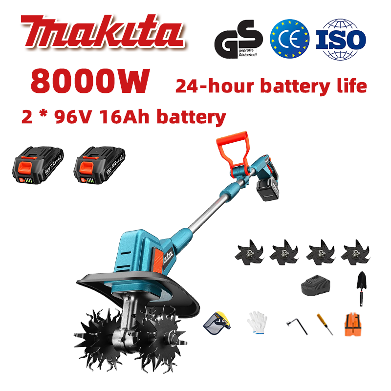 (24 tundi aku tööiga) 8000W ader + 96V 16Ah liitiumaku * 2 + kiirlaadija * 1 + labidas * 1 + adra labad * 4 + mitmesugused lisatarvikud